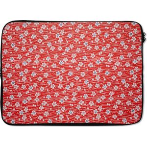 Laptophoes 13 inch - Een rood met witte bloemdessin - Laptop sleeve - Binnenmaat 32x22,5 cm - Zwarte achterkant