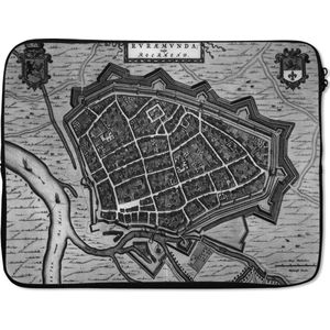 Laptophoes 17 inch - Stadskaart - Roermond - Historisch - Laptop sleeve - Binnenmaat 42,5x30 cm - Zwarte achterkant