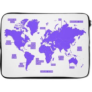Laptophoes 13 inch 34x24 cm - Trendy wereldkaarten - Macbook & Laptop sleeve Egale eenvoudige paarse wereldkaart - Laptop hoes met foto