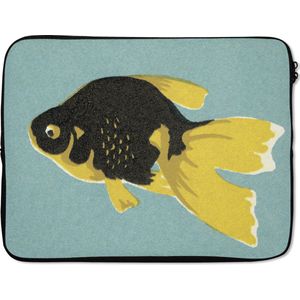Laptophoes 17 inch - Een illustratie van een zwart-gele vis in pop art - Laptop sleeve - Binnenmaat 42,5x30 cm - Zwarte achterkant