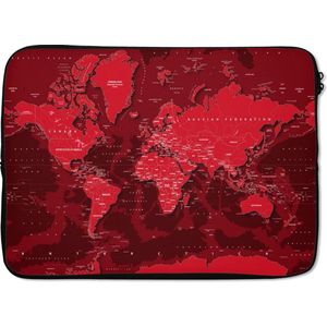 Laptophoes 14 inch 36x26 cm - Trendy wereldkaarten - Macbook & Laptop sleeve Abstracte rode wereldkaart met schaduwen - Laptop hoes met foto