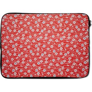 Laptophoes 14 inch - Een rood met witte bloemdessin - Laptop sleeve - Binnenmaat 34x23,5 cm - Zwarte achterkant