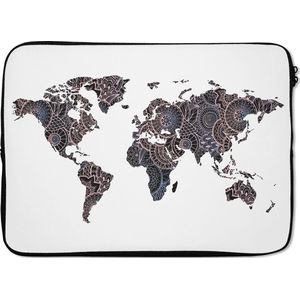 Laptophoes 14 inch 36x26 cm - Eigen Wereldkaarten - Macbook & Laptop sleeve Wereldkaart Zwart Roze - Laptop hoes met foto