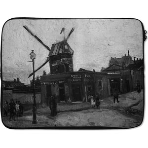 Laptophoes 15.6 inch - Le Moulin de la Galette - Vincent van Gogh - Zwart - Wit - Laptop sleeve - Binnenmaat 39,5x29,5 cm - Zwarte achterkant