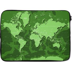 Laptophoes 13 inch 34x24 cm - Trendy wereldkaarten - Macbook & Laptop sleeve Stoere wereldkaart met veel groentinten - Laptop hoes met foto