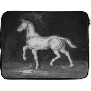 Laptophoes 17 inch 41x32 cm - Vincent van Gogh - Macbook & Laptop sleeve Paard in zwart wit - Schilderij van Vincent van Gogh - Laptop hoes met foto