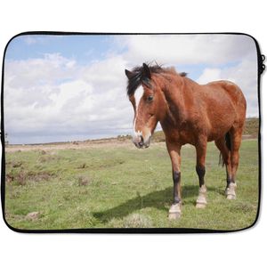 Laptophoes 15 inch 38x29 cm - Paarden - Macbook & Laptop sleeve Paard staat in gras - Laptop hoes met foto