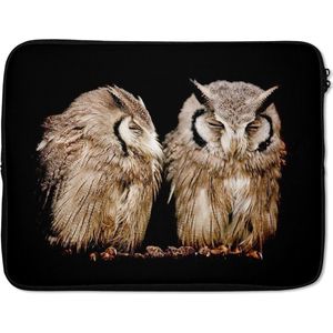 Laptophoes 17 inch - Uil - Vogel - Zwart - Laptop sleeve - Binnenmaat 42,5x30 cm - Zwarte achterkant