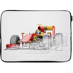 Laptophoes 14 inch - Een rode raceauto uit de Formule 1 in een illustratie - Laptop sleeve - Binnenmaat 34x23,5 cm - Zwarte achterkant