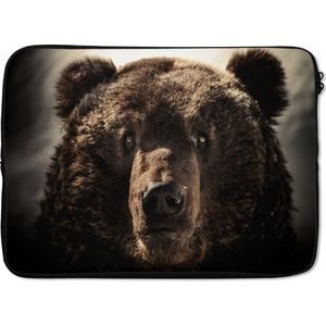 Laptophoes 14 inch - Close-up bruine beer - Laptop sleeve - Binnenmaat 34x23,5 cm - Zwarte achterkant