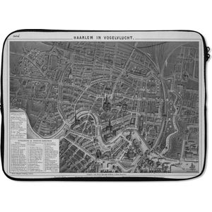 Laptophoes 14 inch - Plattegrond - Haarlem - Zwart Wit - Laptop sleeve - Binnenmaat 34x23,5 cm - Zwarte achterkant - Stadskaart