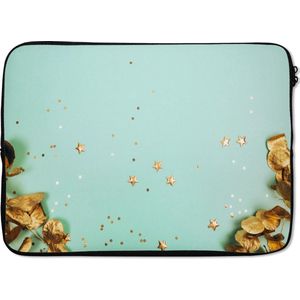 Laptophoes 14 inch 36x26 cm - Mintgroen - Macbook & Laptop sleeve Gouden bladeren - Laptop hoes met foto