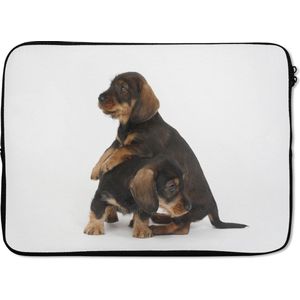 Laptophoes 13 inch 34x24 cm - Teckel - Macbook & Laptop sleeve Studio foto van twee lieve Teckels - Laptop hoes met foto