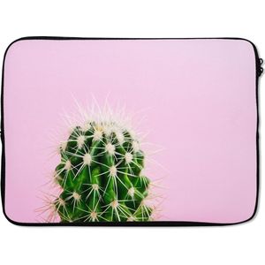 Laptophoes 14 inch 36x26 cm - Kleurrijke Kunst - Macbook & Laptop sleeve Cactus op roze - Laptop hoes met foto