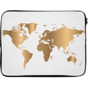 Laptophoes - 15 inch - Wereldkaart - Stippen - Goud - Laptop sleeve - Laptopsleeve