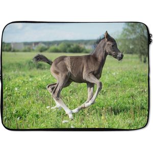 Laptophoes 13 inch 34x24 cm - Paarden  - Macbook & Laptop sleeve Pasgeboren paard in een groene weide - Laptop hoes met foto