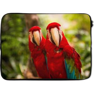 Laptophoes 14 inch 36x26 cm - Bosleven - Macbook & Laptop sleeve Rode papegaaien - Laptop hoes met foto
