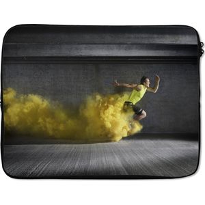 Laptophoes 15.6 inch - Atleet laat gele rook achter - Laptop sleeve - Binnenmaat 39,5x29,5 cm - Zwarte achterkant