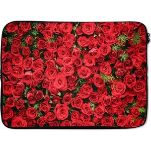 Laptophoes 14 inch 36x26 cm - Rode Rozen - Macbook & Laptop sleeve Veld met rode rozen - Laptop hoes met foto