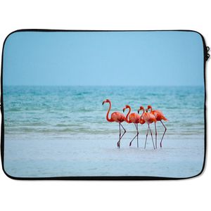 Laptophoes 14 inch - Flamingo's aan de kust van Mexico - Laptop sleeve - Binnenmaat 34x23,5 cm - Zwarte achterkant