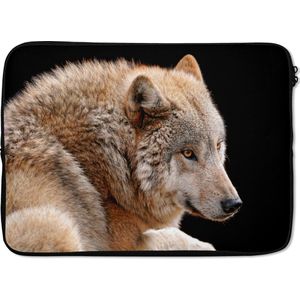 Laptophoes 13 inch 34x24 cm - Wolven op zwarte achtergrond - Macbook & Laptop sleeve Bruine wolf - Laptop hoes met foto