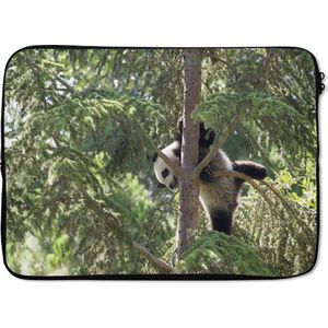 Laptophoes 14 inch - Panda - Boom - Bladeren - Laptop sleeve - Binnenmaat 34x23,5 cm - Zwarte achterkant