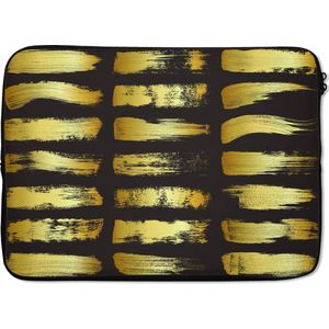 Laptophoes 13 inch - Gouden strepen op een zwarte achtergrond - Laptop sleeve - Binnenmaat 32x22,5 cm - Zwarte achterkant