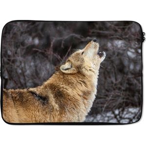 Laptophoes 14 inch 36x26 cm - Huilende wolven - Macbook & Laptop sleeve Bruine huilende wolf - Laptop hoes met foto