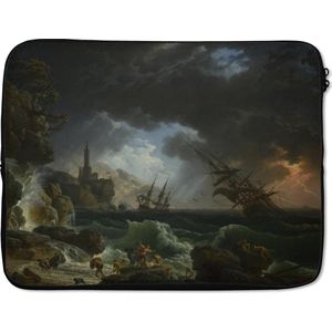 Laptophoes 13 inch - A shipwreck in stormy seas - Schilderij van Claude Joseph Vernet - Laptop sleeve - Binnenmaat 32x22,5 cm - Zwarte achterkant