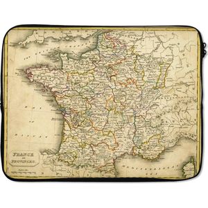 Laptophoes 17 inch - Vintage kaart van Frankrijk - Laptop sleeve - Binnenmaat 42,5x30 cm - Zwarte achterkant