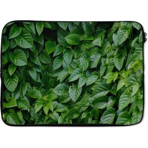 Laptophoes 13 inch - Groene bladeren - Laptop sleeve - Binnenmaat 32x22,5 cm - Zwarte achterkant
