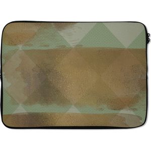Laptophoes 14 inch 36x26 cm - Luxe patroon - Macbook & Laptop sleeve Luxe patroon gemaakt met vierkanten en gouden verfstrepen - Laptop hoes met foto