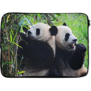 Laptophoes 13 inch - Panda - Bamboe - Natuur - Laptop sleeve - Binnenmaat 32x22,5 cm - Zwarte achterkant