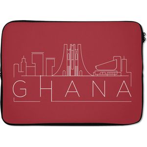 Laptophoes 14 inch 36x26 cm - Wereldsteden - Macbook & Laptop sleeve Skyline Ghana op een rode achtergrond - Laptop hoes met foto