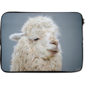 Laptophoes 14 inch - Alpaca - Wol - Wit - Laptop sleeve - Binnenmaat 34x23,5 cm - Zwarte achterkant