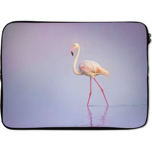 Laptophoes 14 inch - Flamingo - Water - Roze - Laptop sleeve - Binnenmaat 34x23,5 cm - Zwarte achterkant