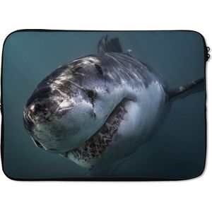 Laptophoes 14 inch 36x26 cm - Roofdieren - Macbook & Laptop sleeve Close-up van een witte haai - Laptop hoes met foto