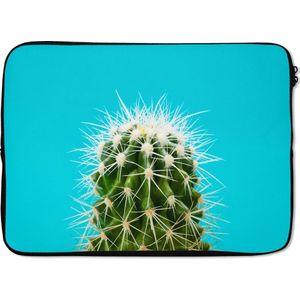 Laptophoes 13 inch 34x24 cm - Kleurrijke Kunst - Macbook & Laptop sleeve Cactus op blauw - Laptop hoes met foto