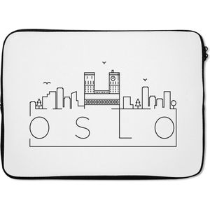 Laptophoes 14 inch 36x26 cm - Wereldsteden - Macbook & Laptop sleeve Skyline Oslo zwart op wit - Laptop hoes met foto