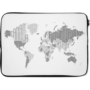 Laptophoes 13 inch 34x24 cm - Trendy wereldkaarten - Macbook & Laptop sleeve Wereldkaart met verschillende grijstinten - Laptop hoes met foto