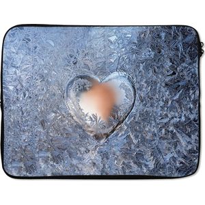 Laptophoes 15.6 inch - Hartje - IJs - Winter - Laptop sleeve - Binnenmaat 39,5x29,5 cm - Zwarte achterkant