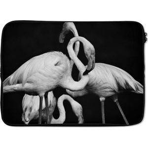 Laptophoes 13 inch - Flamingo's in zwart-wit - Laptop sleeve - Binnenmaat 32x22,5 cm - Zwarte achterkant