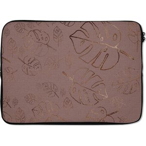 Laptophoes 13 inch 34x24 cm - Luxe patroon - Macbook & Laptop sleeve Luxe patroon met bronzen bladeren op een rood met paarse achtergrond - Laptop hoes met foto