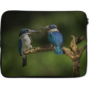 Laptophoes 17 inch - Vogels - IJsvogel - Tak - Laptop sleeve - Binnenmaat 42,5x30 cm - Zwarte achterkant