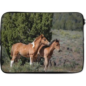 Laptophoes 13 inch 34x24 cm - Gevlekt paard - Macbook & Laptop sleeve Twee kleine paarden - Laptop hoes met foto