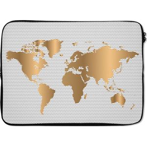 Laptophoes 13 inch 34x24 cm - Eigen Wereldkaarten - Macbook & Laptop sleeve Wereldkaart Goud Golven - Laptop hoes met foto