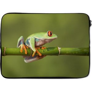 Laptophoes 14 inch 36x26 cm - Junglebewoners - Macbook & Laptop sleeve Roodoogmakikikker op bamboe - Laptop hoes met foto