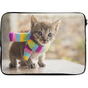 Laptophoes 13 inch 34x24 cm - Katten - Macbook & Laptop sleeve Katje met kleurrijke sjaal - Laptop hoes met foto