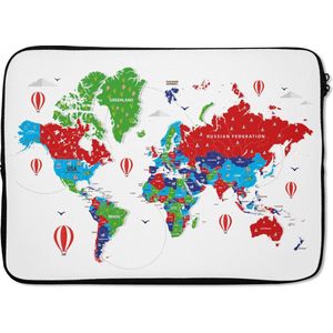 Laptophoes 13 inch 34x24 cm - Trendy wereldkaarten - Macbook & Laptop sleeve Kleurrijke wereldkaart op een witte achtergrond - Laptop hoes met foto