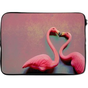Laptophoes 13 inch 34x24 cm - Abstract Flamingo - Macbook & Laptop sleeve Twee flamingo's kussen elkaar - Laptop hoes met foto